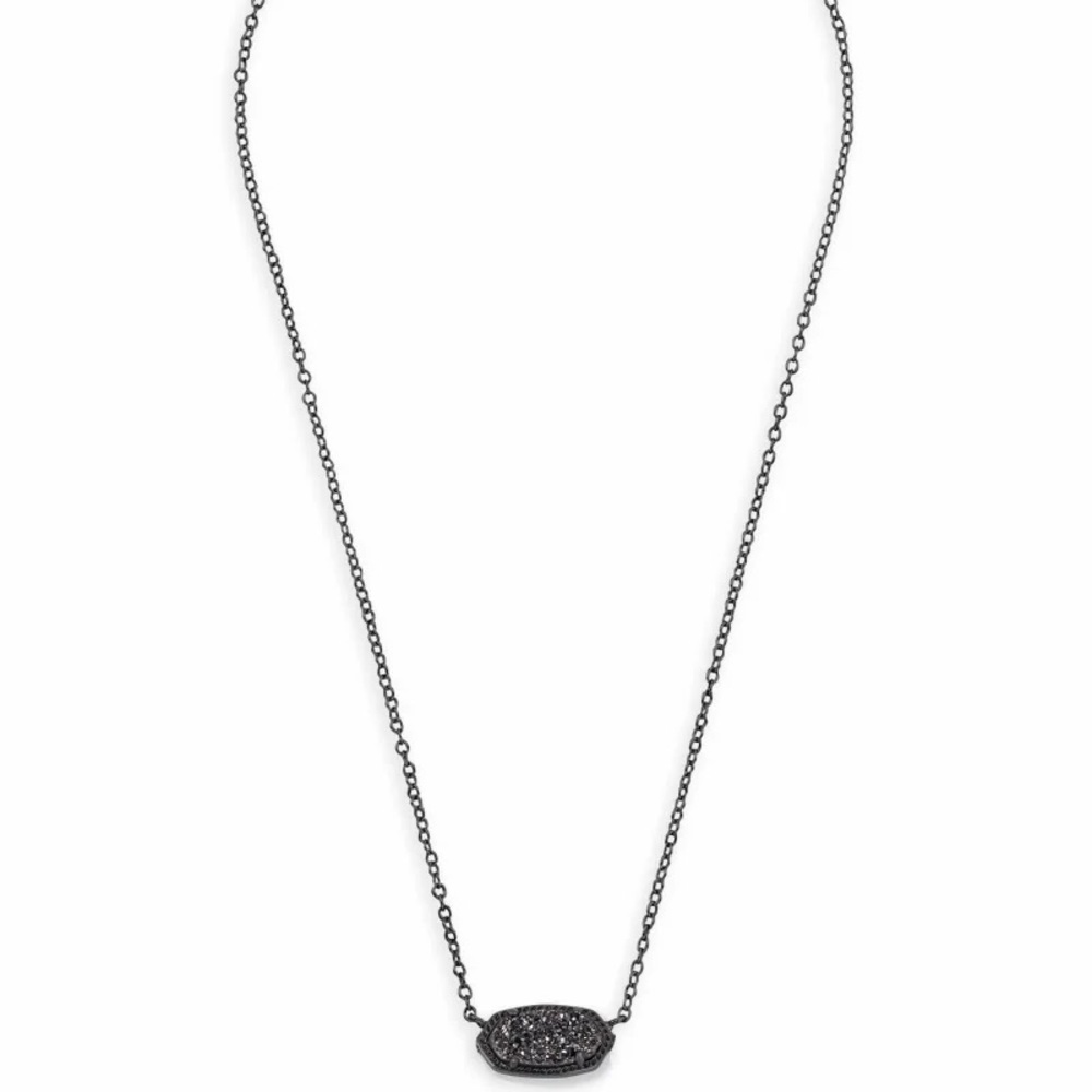 Elisa Gunmetal Pendant Necklace in Black Window Drusy